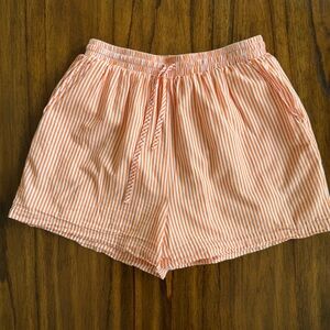 Women’s High Waist Striped Drawstring Shorts - Peach/White